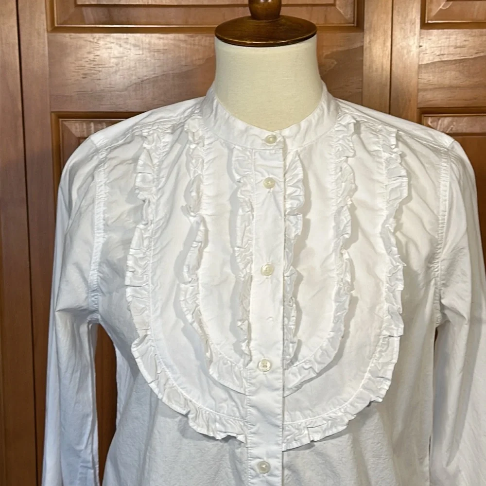 J. Crew Band Collar Ruffle Front Shirt EUC Size Small